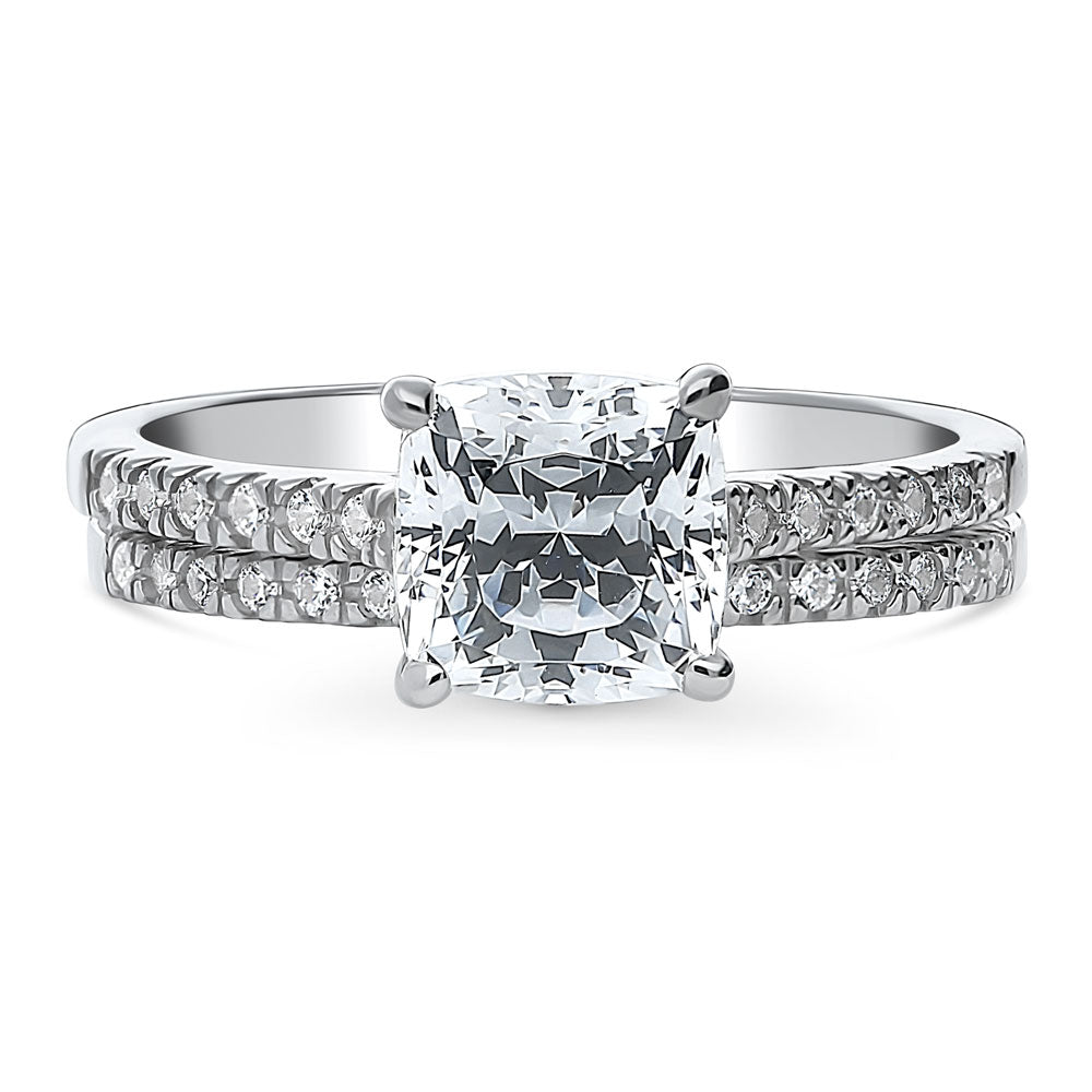 Solitaire 2ct Cushion CZ Ring Set in Sterling Silver