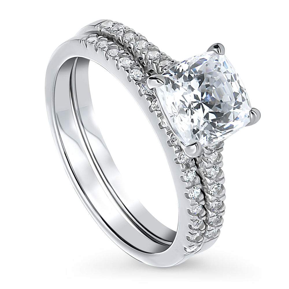 Solitaire 2ct Cushion CZ Ring Set in Sterling Silver