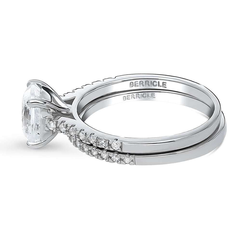 Solitaire 2ct Cushion CZ Ring Set in Sterling Silver