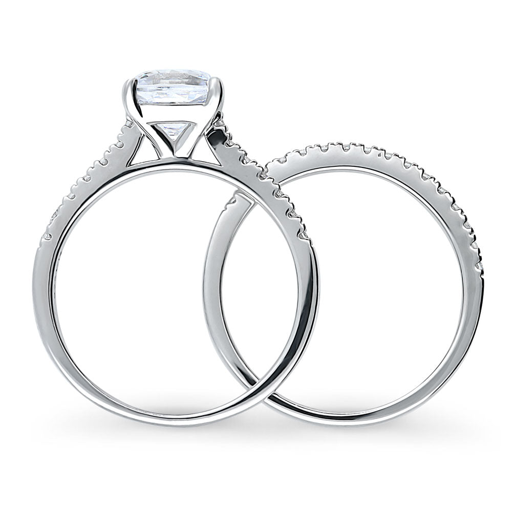 Solitaire 2ct Cushion CZ Ring Set in Sterling Silver