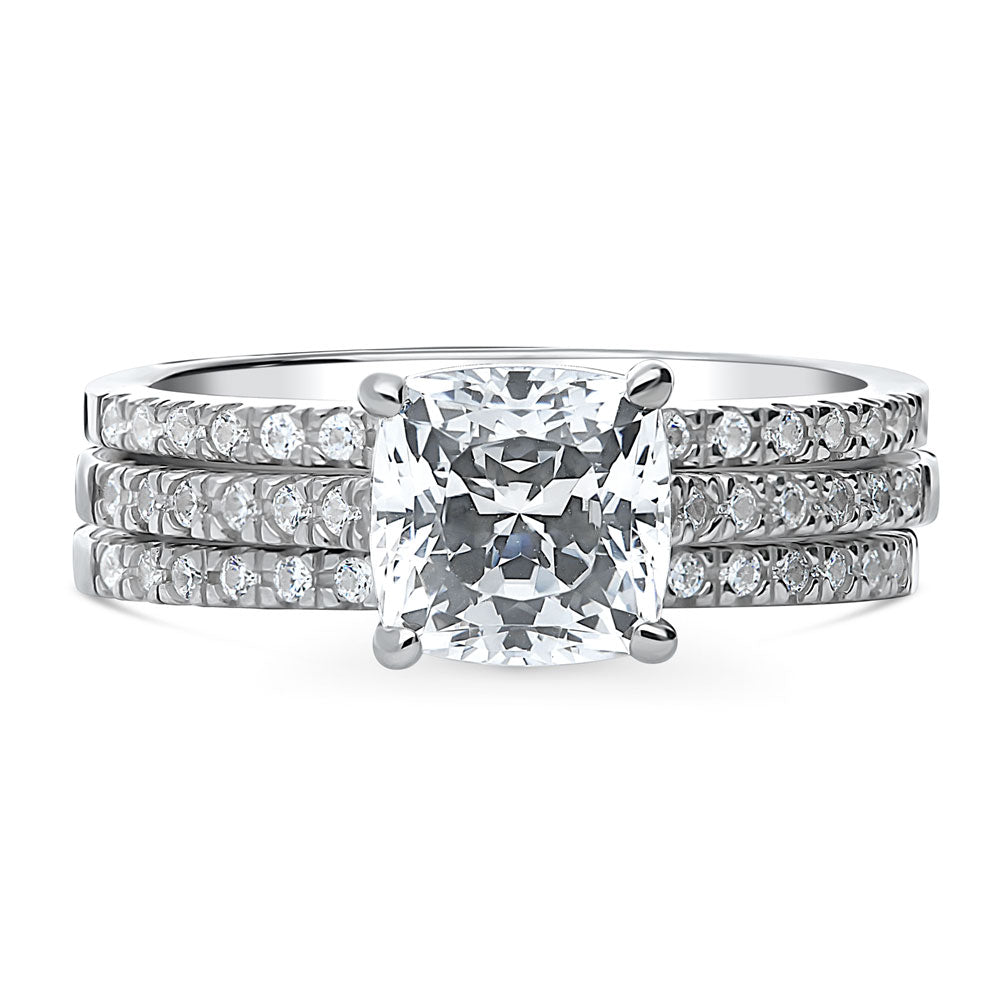 Solitaire 2ct Cushion CZ Ring Set in Sterling Silver