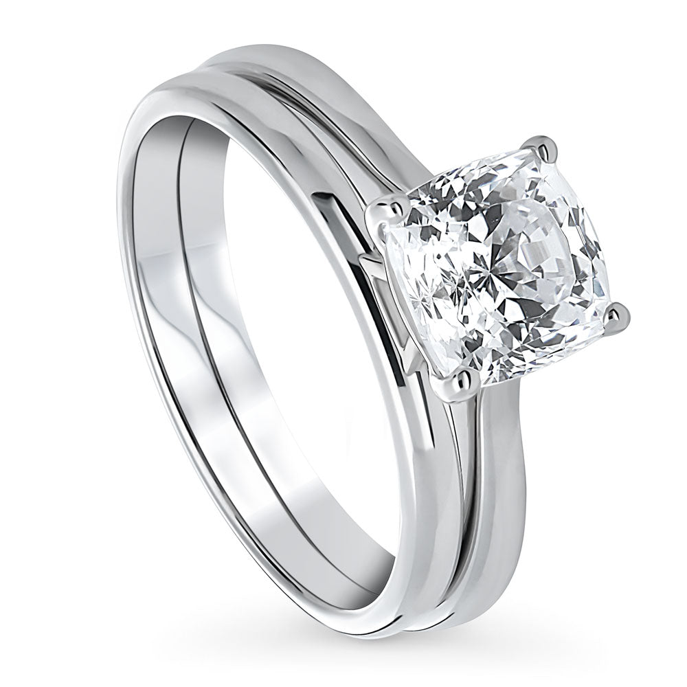 Solitaire 2ct Cushion CZ Ring Set in Sterling Silver