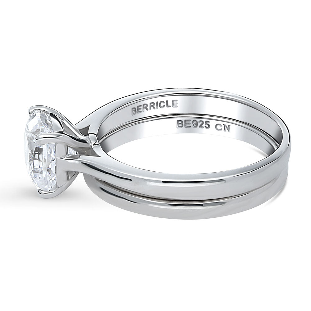 Solitaire 2ct Cushion CZ Ring Set in Sterling Silver