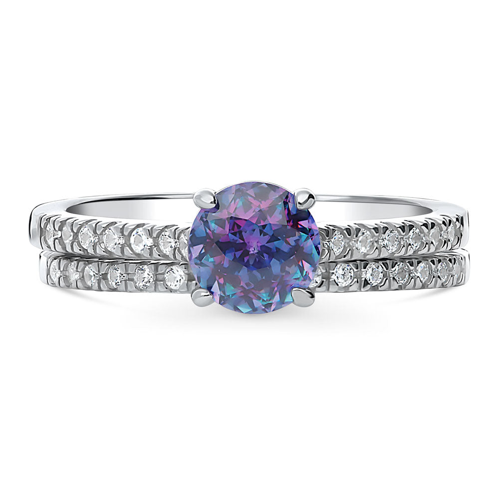 Kaleidoscope Solitaire Purple Aqua CZ Ring Set in Sterling Silver, 1 of 13
