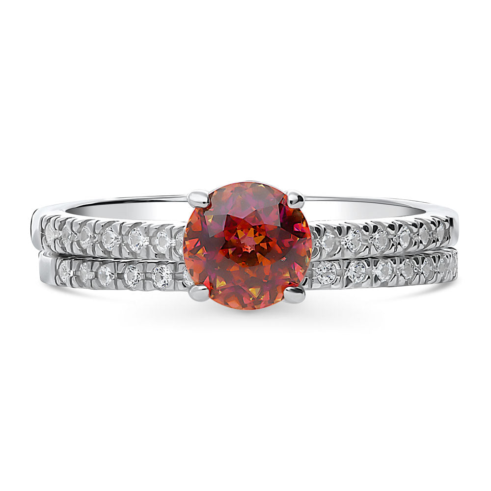 Kaleidoscope Solitaire Red Orange CZ Ring Set in Sterling Silver