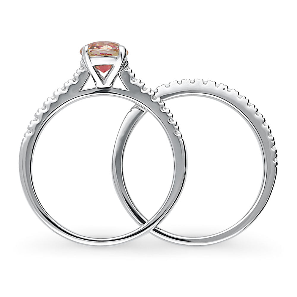 Kaleidoscope Solitaire Red Orange CZ Ring Set in Sterling Silver