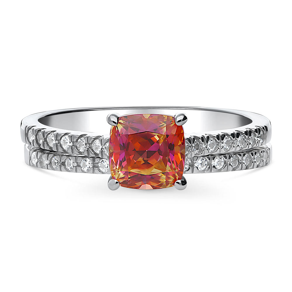 Kaleidoscope Solitaire Red Orange CZ Ring Set in Sterling Silver