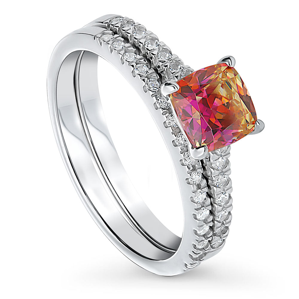 Kaleidoscope Solitaire Red Orange CZ Ring Set in Sterling Silver