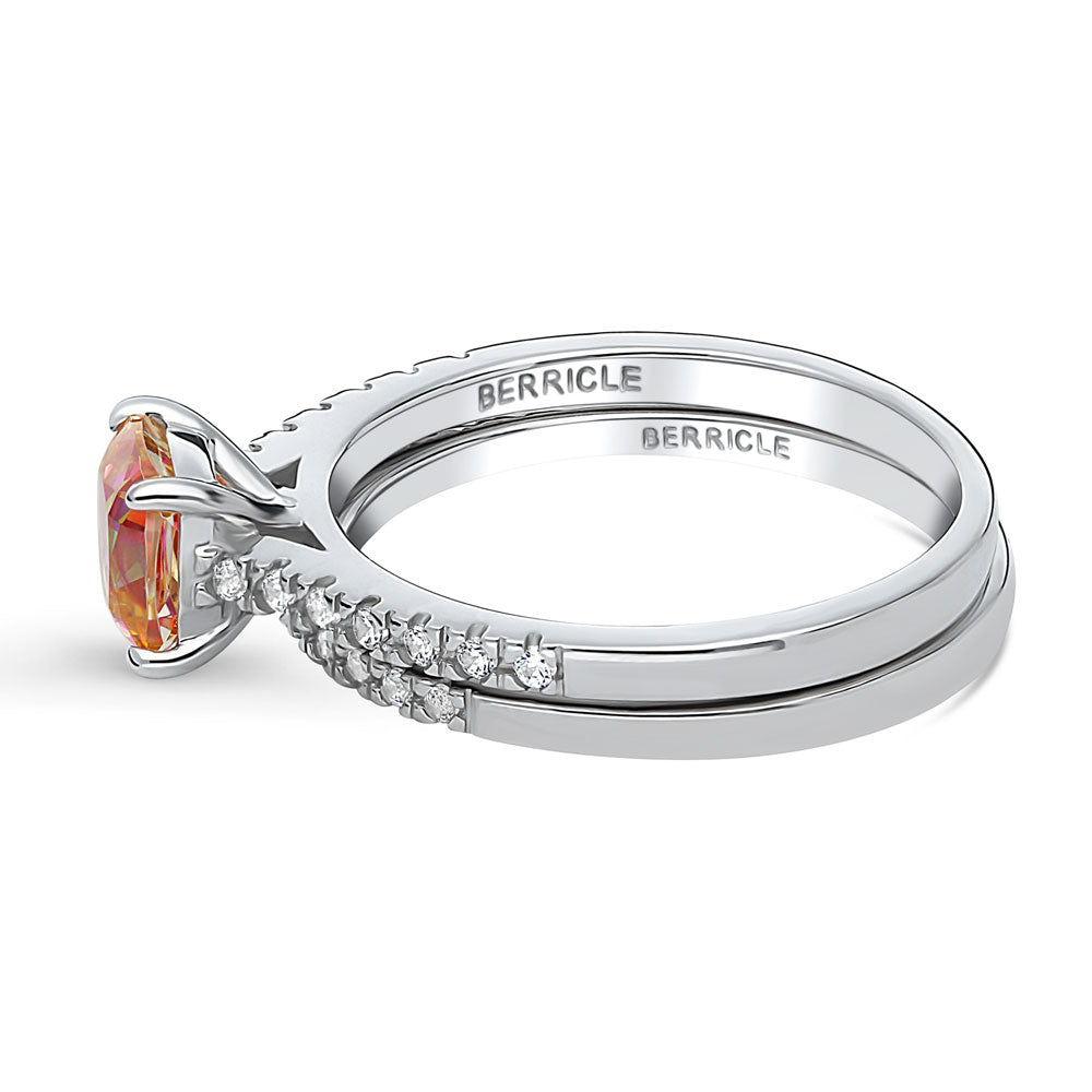 Kaleidoscope Solitaire Red Orange CZ Ring Set in Sterling Silver