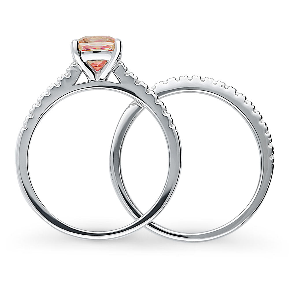 Kaleidoscope Solitaire Red Orange CZ Ring Set in Sterling Silver