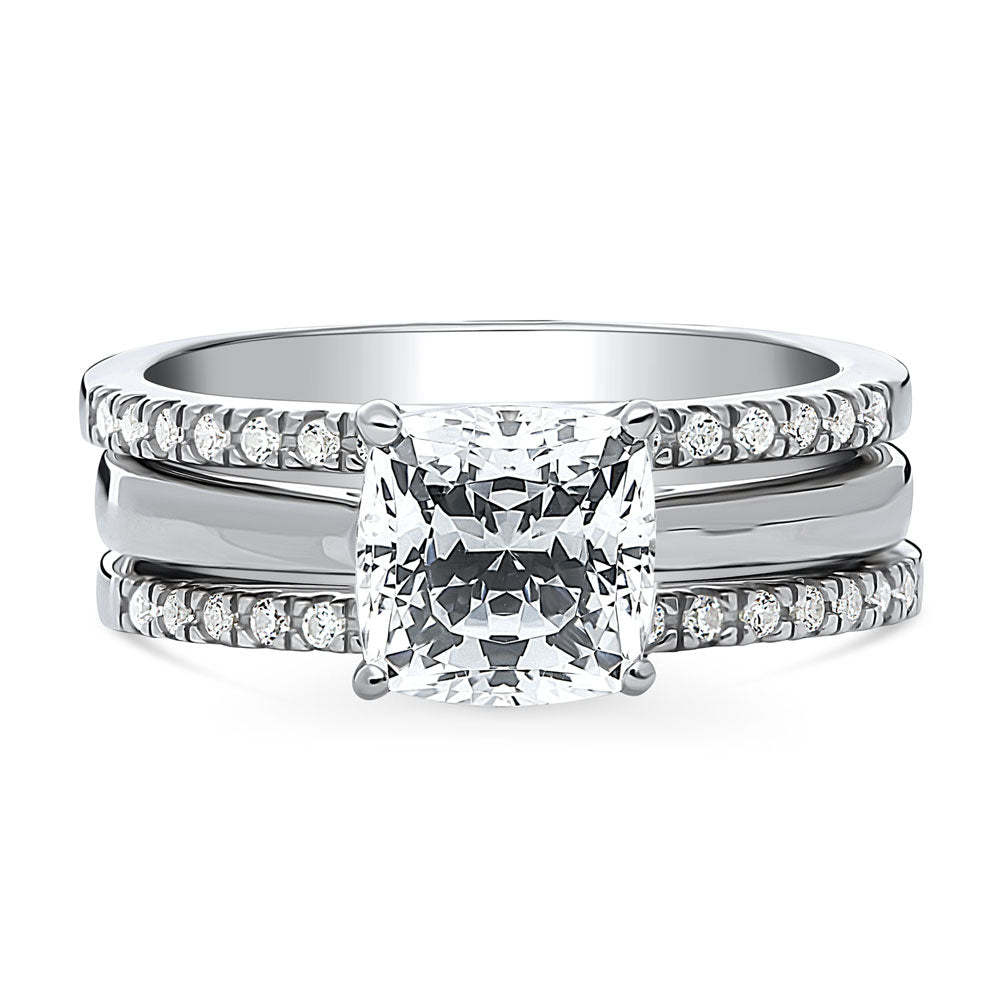 Solitaire 2ct Cushion CZ Ring Set in Sterling Silver