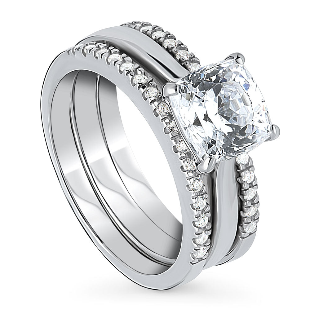 Solitaire 2ct Cushion CZ Ring Set in Sterling Silver