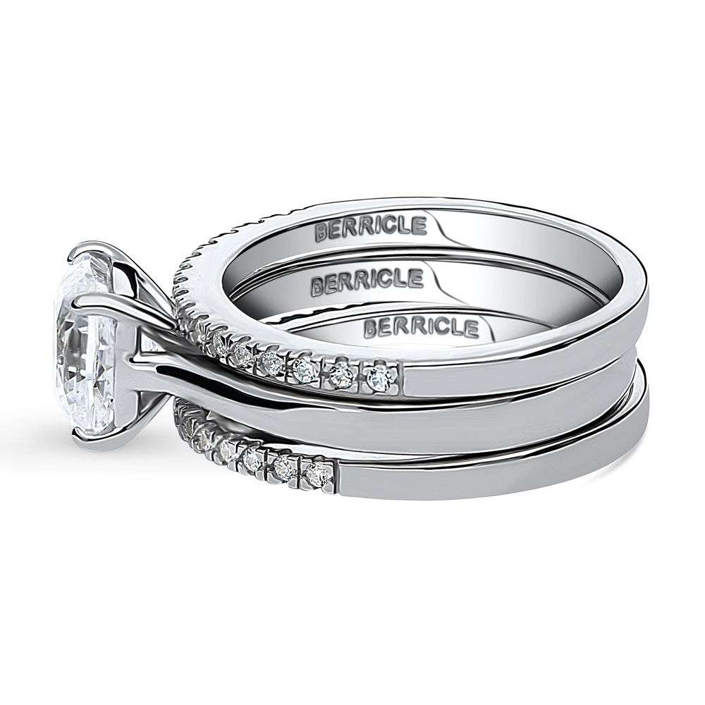 Solitaire 2ct Cushion CZ Ring Set in Sterling Silver