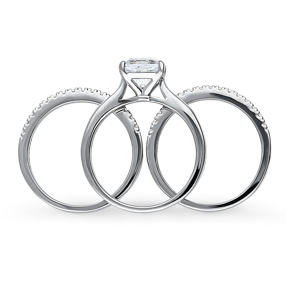 Solitaire 2ct Cushion CZ Ring Set in Sterling Silver