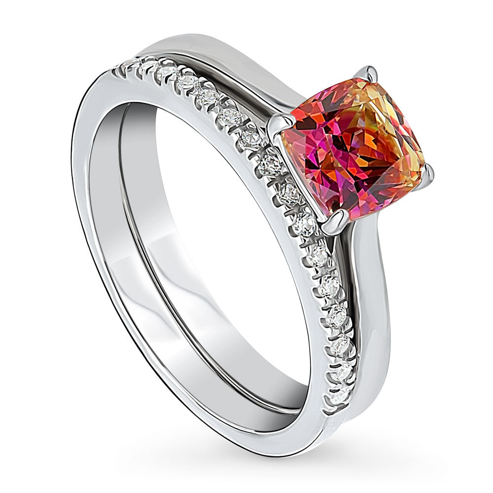 Kaleidoscope Solitaire Red Orange CZ Ring Set in Sterling Silver