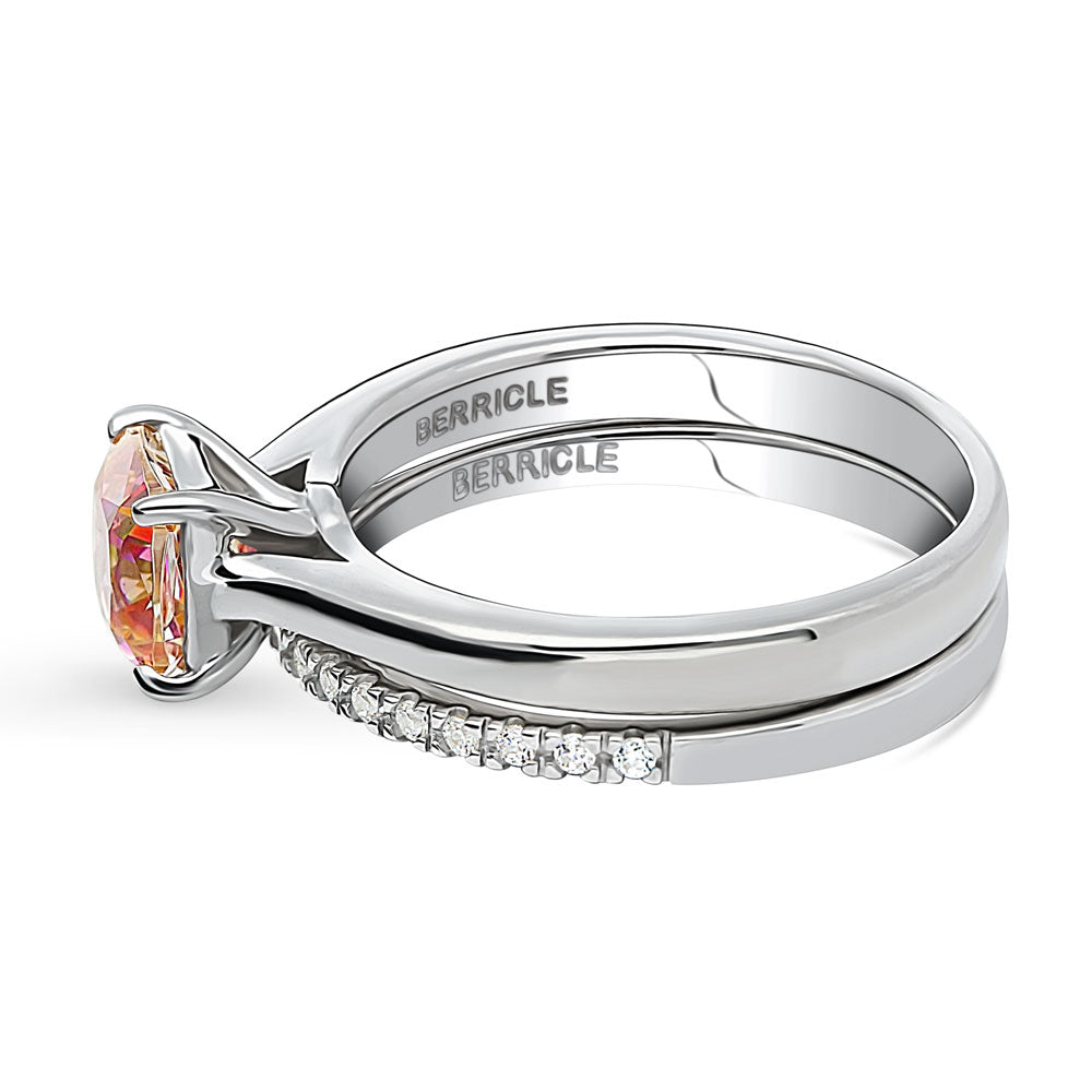 Kaleidoscope Solitaire Red Orange CZ Ring Set in Sterling Silver