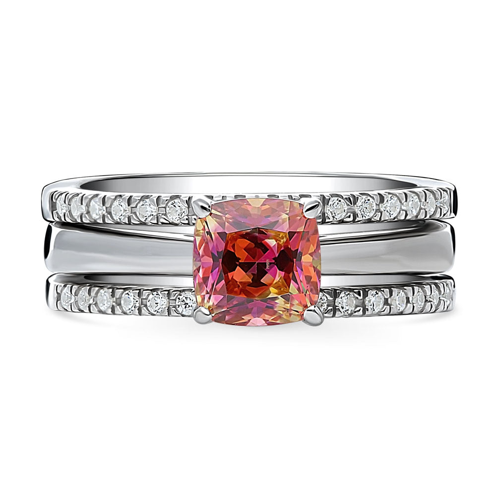 Kaleidoscope Solitaire Red Orange CZ Ring Set in Sterling Silver