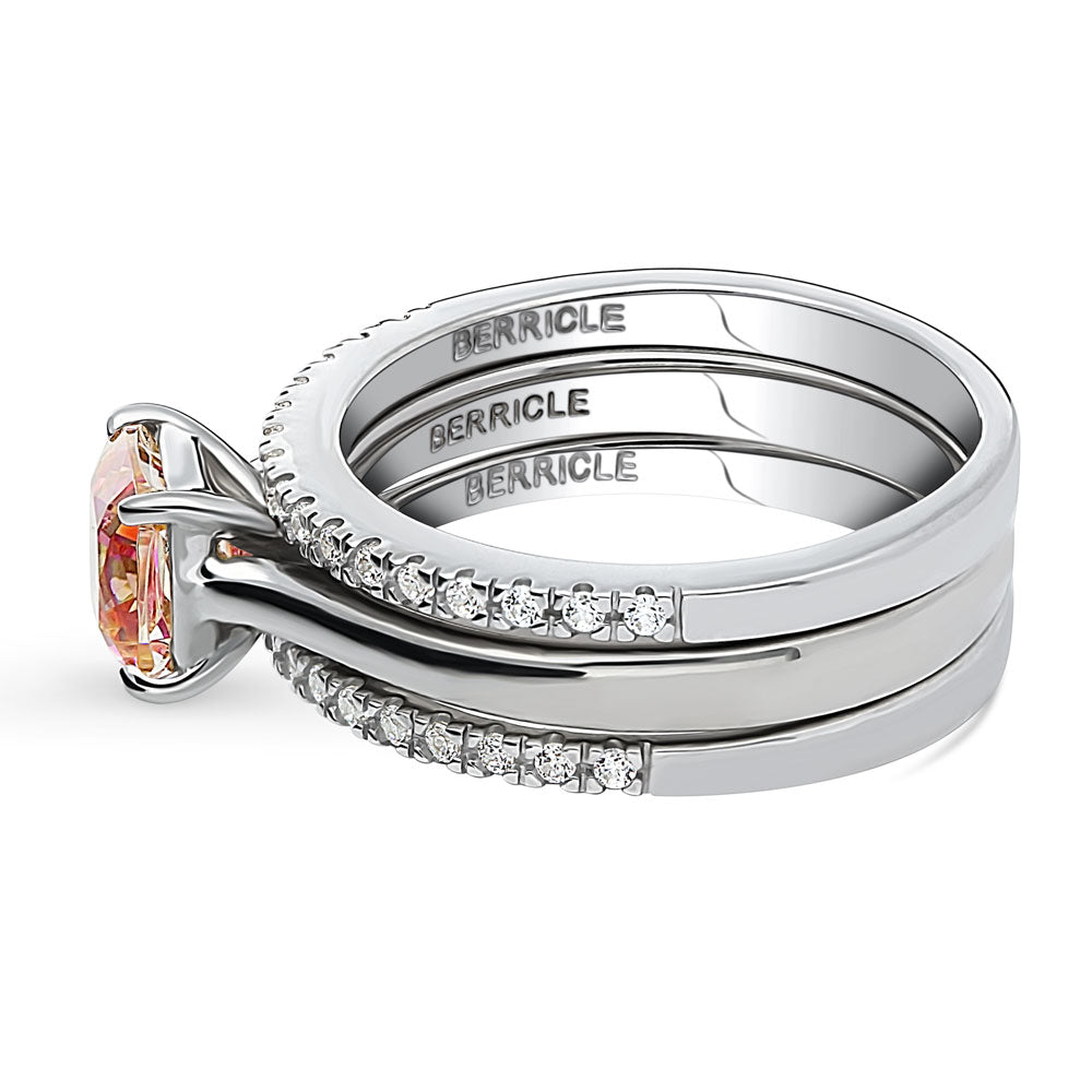 Kaleidoscope Solitaire Red Orange CZ Ring Set in Sterling Silver