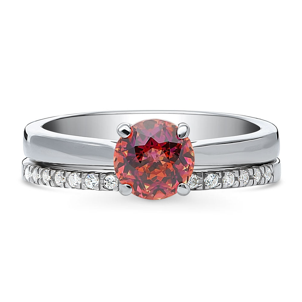 Kaleidoscope Solitaire Red Orange CZ Ring Set in Sterling Silver