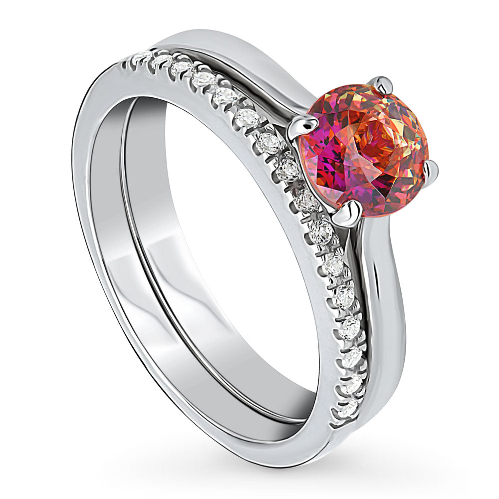 Kaleidoscope Solitaire Red Orange CZ Ring Set in Sterling Silver