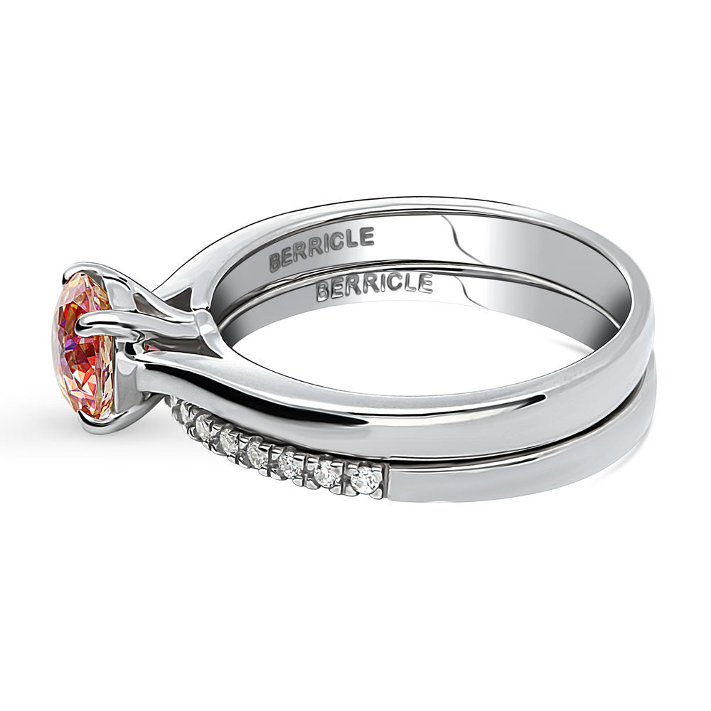 Kaleidoscope Solitaire Red Orange CZ Ring Set in Sterling Silver