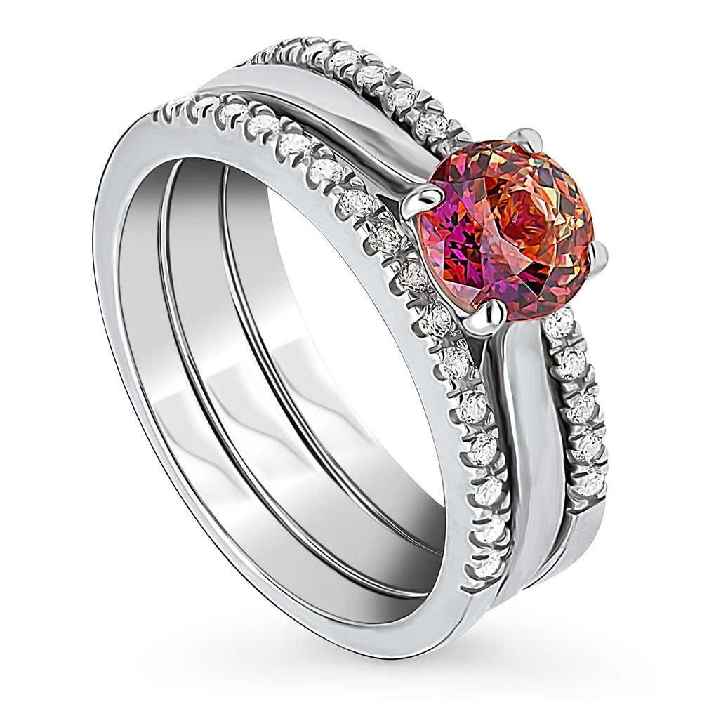 Kaleidoscope Solitaire Red Orange CZ Ring Set in Sterling Silver