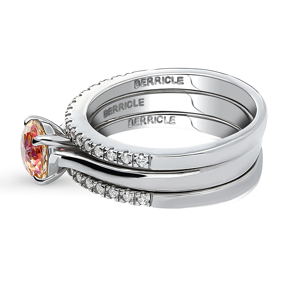 Kaleidoscope Solitaire Red Orange CZ Ring Set in Sterling Silver