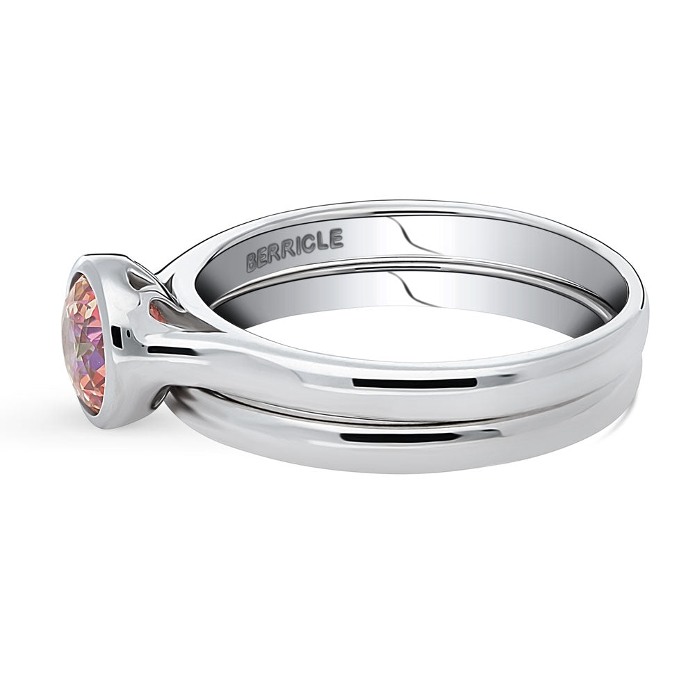 Solitaire Kaleidoscope Red Orange CZ Ring Set in Sterling Silver