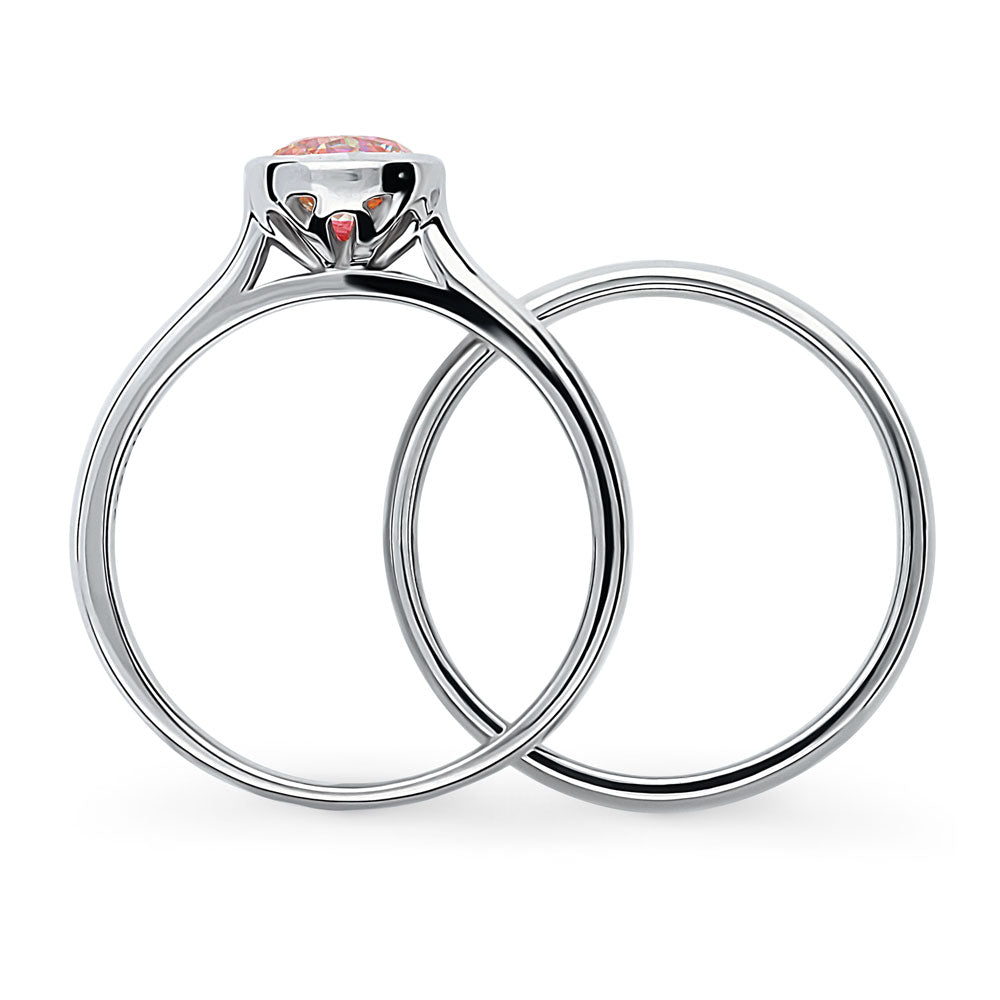 Solitaire Kaleidoscope Red Orange CZ Ring Set in Sterling Silver