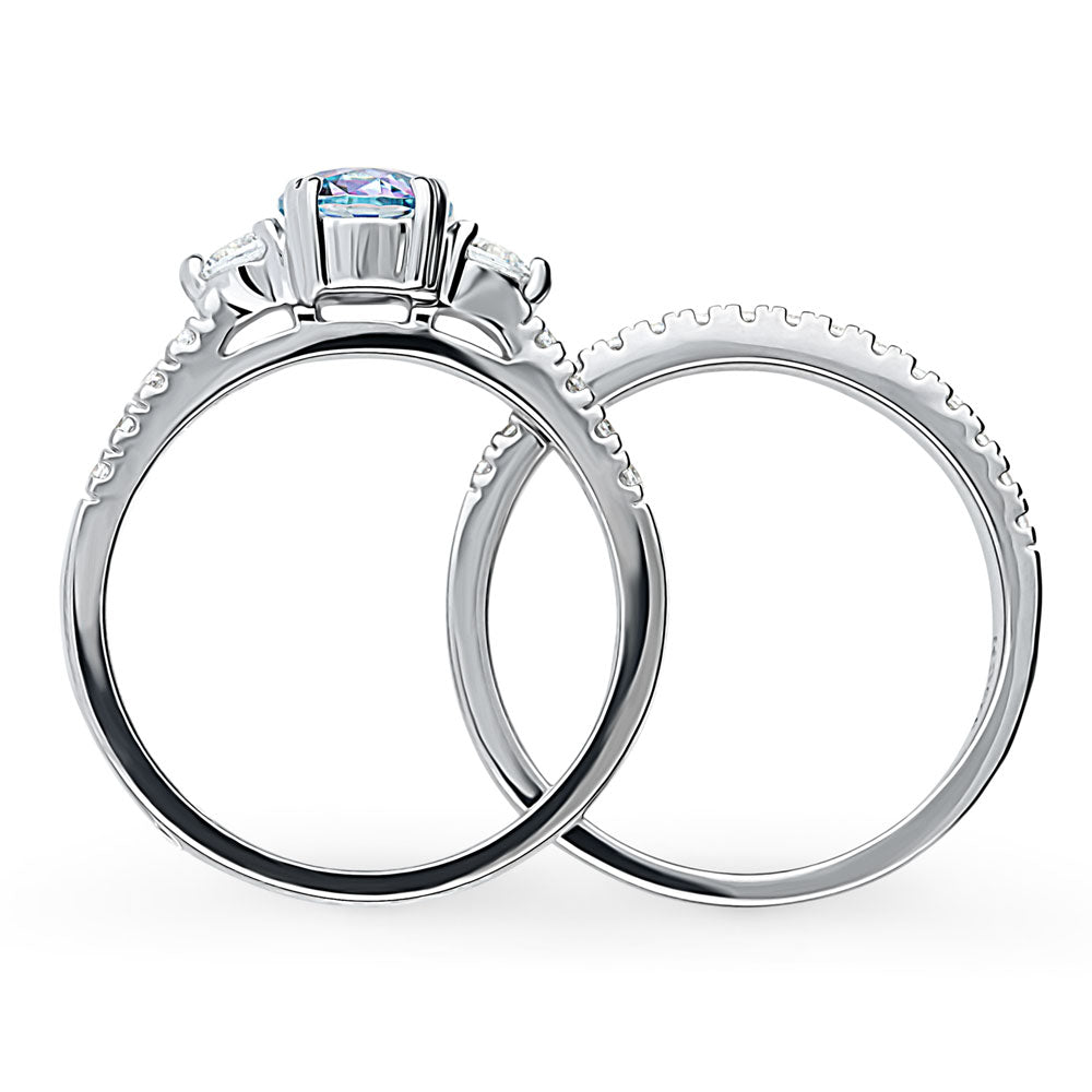 3-Stone Kaleidoscope Purple Aqua Round CZ Ring Set in Sterling Silver