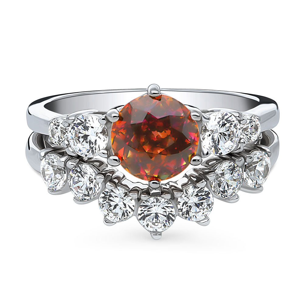 Kaleidoscope Solitaire Red Orange CZ Ring Set in Sterling Silver