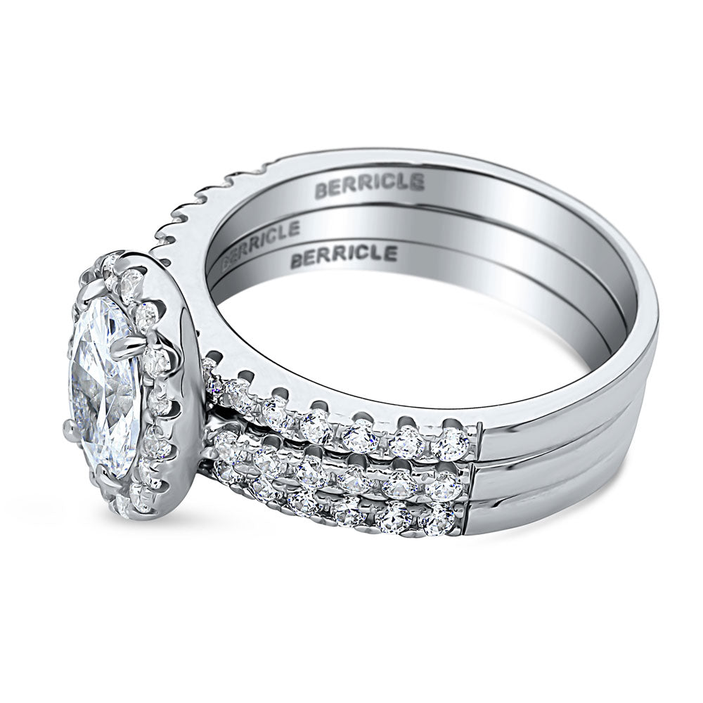 Halo Oval CZ Ring Set in Sterling Silver