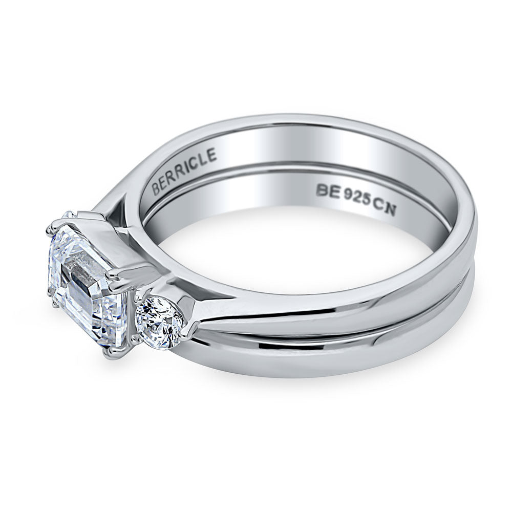 3-Stone East-West Emerald Cut CZ Ring Set in Sterling Silver