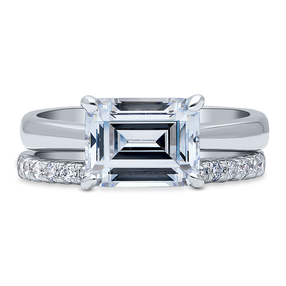 East-West Solitaire CZ Ring Set in Sterling Silver