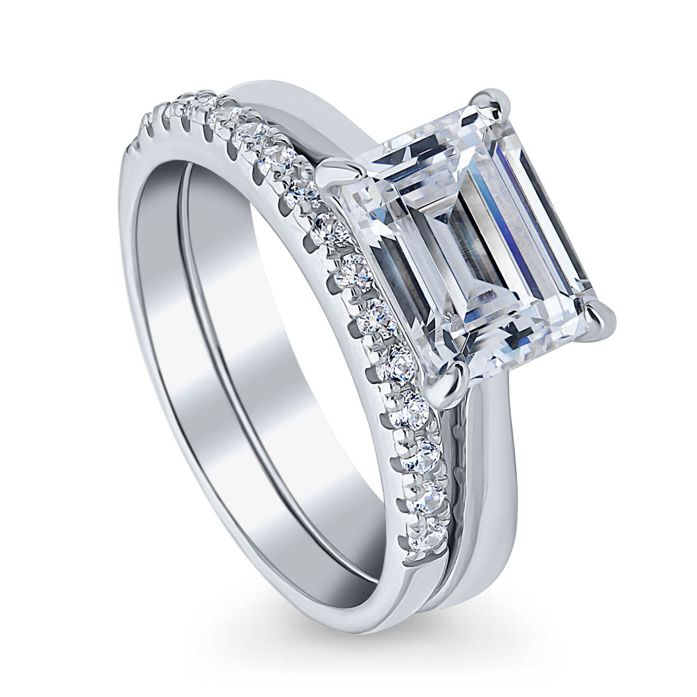 East-West Solitaire CZ Ring Set in Sterling Silver