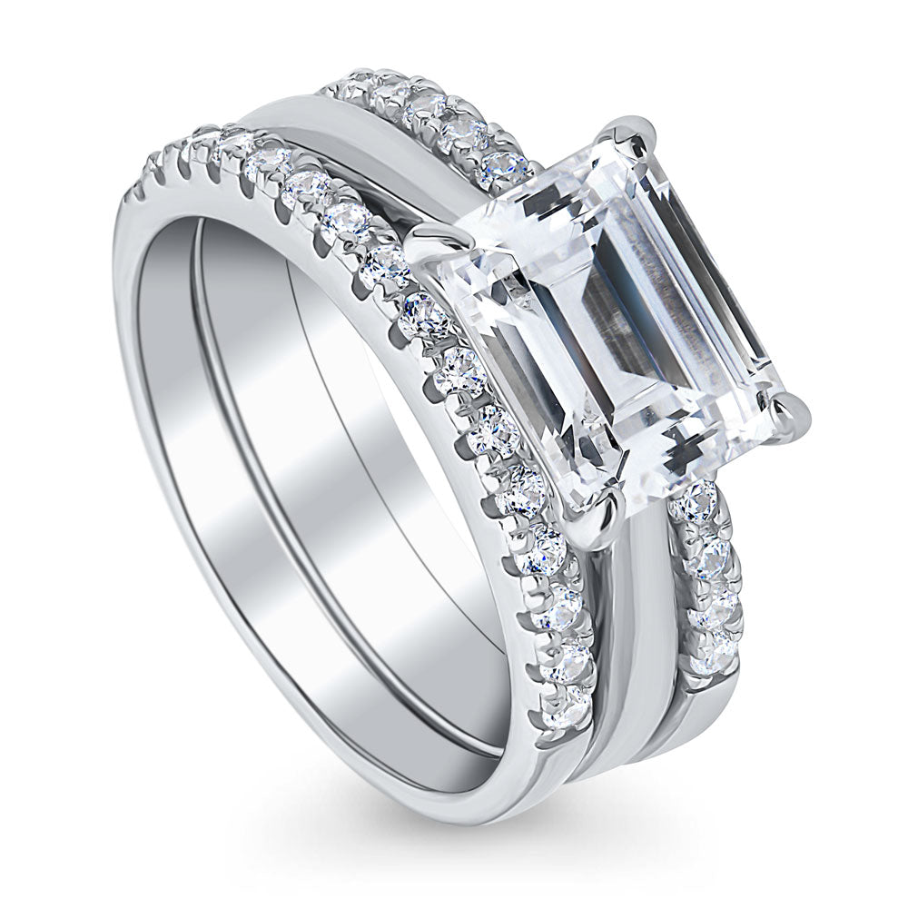 East-West Solitaire CZ Ring Set in Sterling Silver