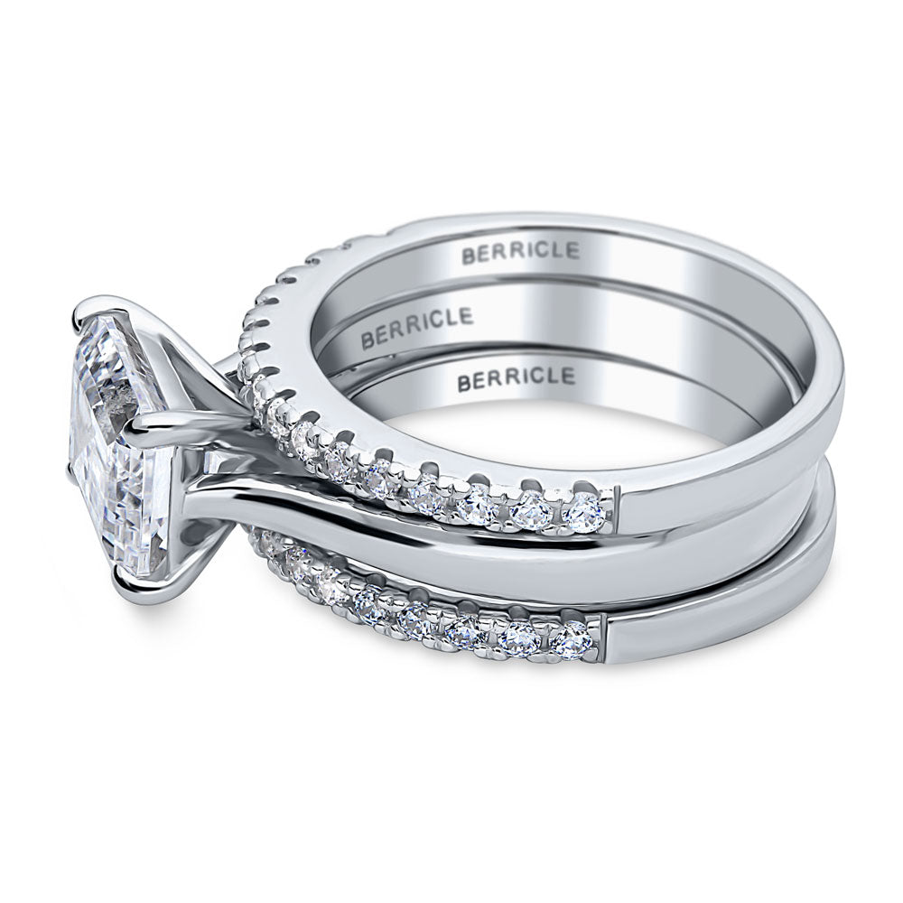 East-West Solitaire CZ Ring Set in Sterling Silver