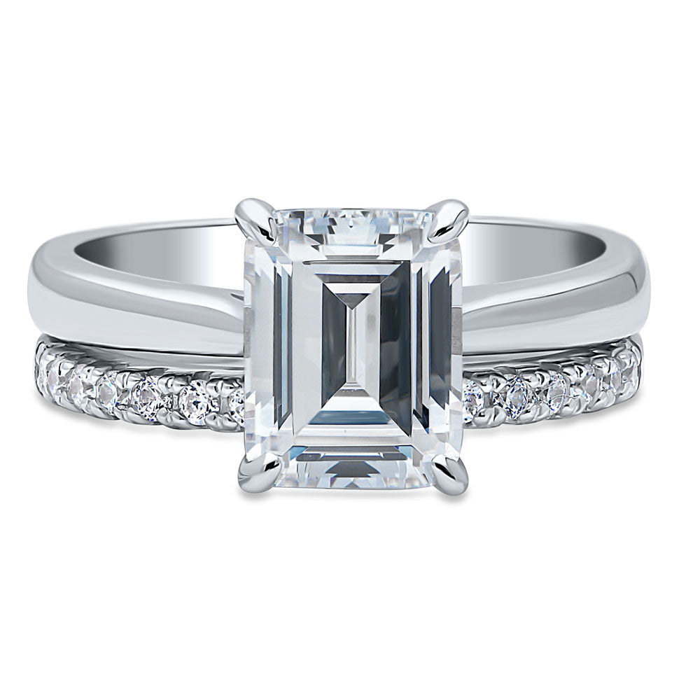 Solitaire 2.6ct Emerald Cut CZ Ring Set in Sterling Silver, 1 of 15