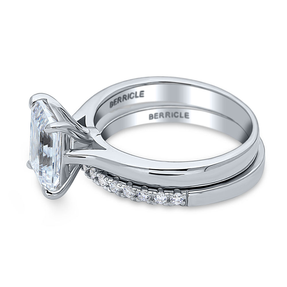 Angle view of Solitaire 2.6ct Emerald Cut CZ Ring Set in Sterling Silver, 5 of 15