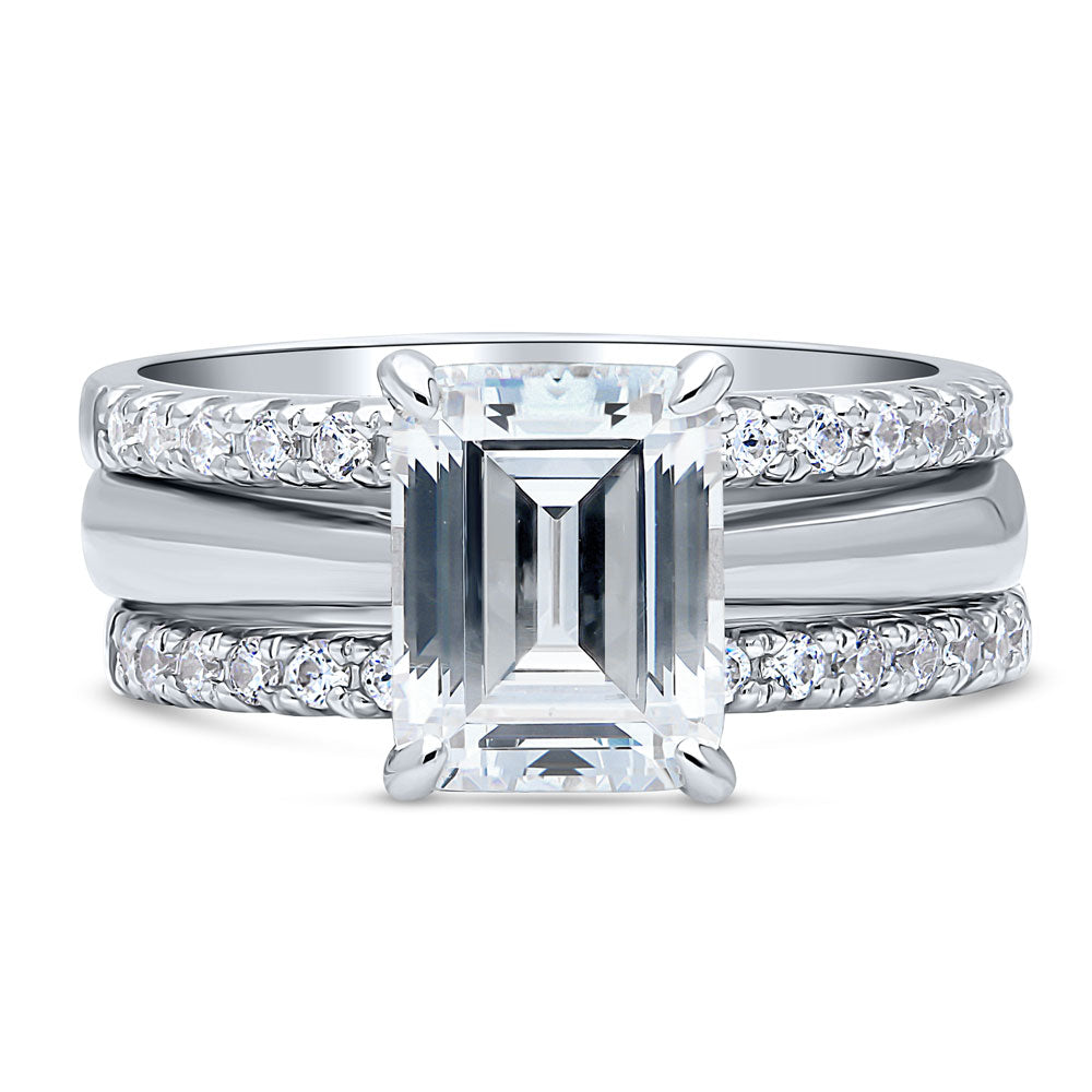 Solitaire 2.6ct Emerald Cut CZ Ring Set in Sterling Silver