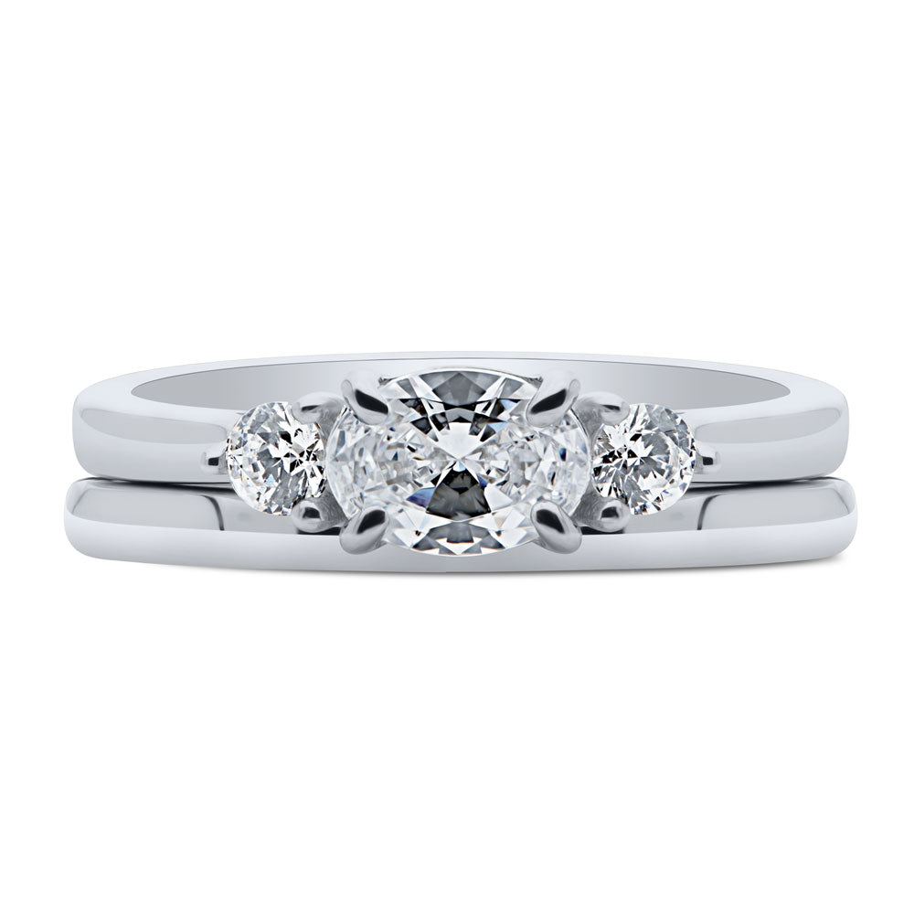 3-Stone East-West Oval CZ Ring Set in Sterling Silver, 1 of 12