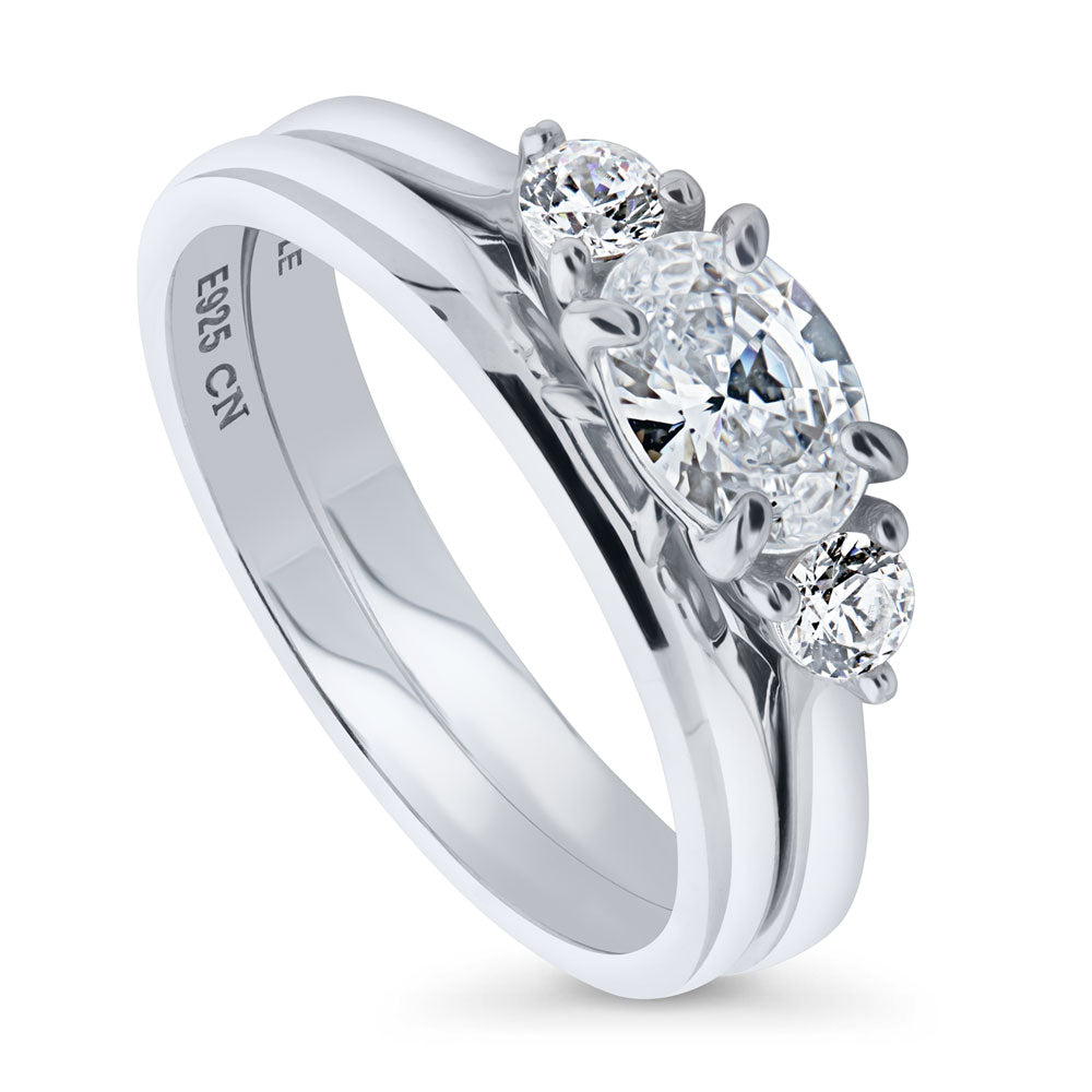 Front view of 3-Stone East-West Oval CZ Ring Set in Sterling Silver, 3 of 11