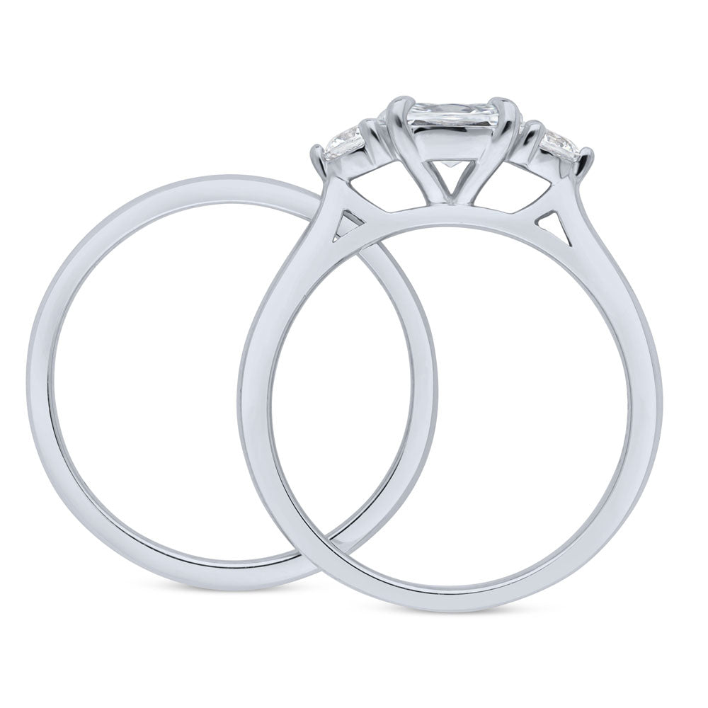 Alternate view of 3-Stone East-West Oval CZ Ring Set in Sterling Silver, 7 of 11