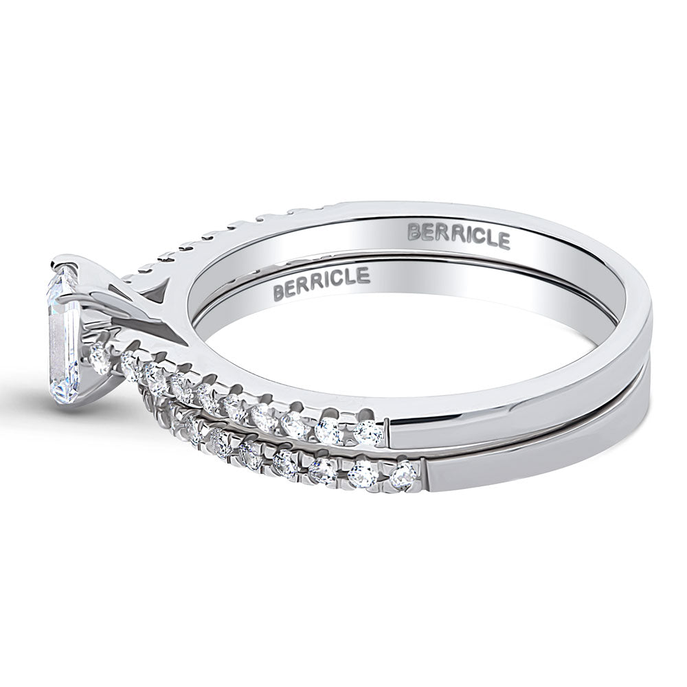 Solitaire 0.3ct Emerald Cut CZ Ring Set in Sterling Silver