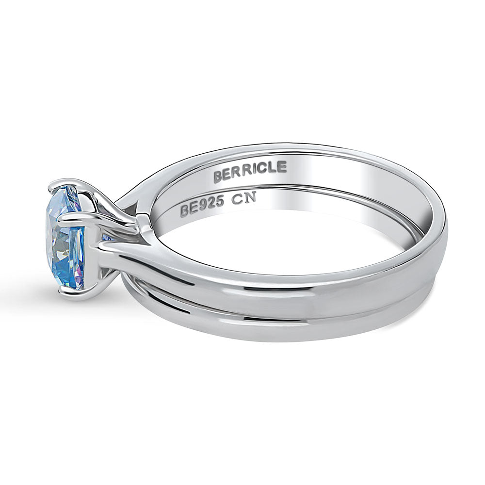 Kaleidoscope Solitaire Purple Aqua CZ Ring Set in Sterling Silver