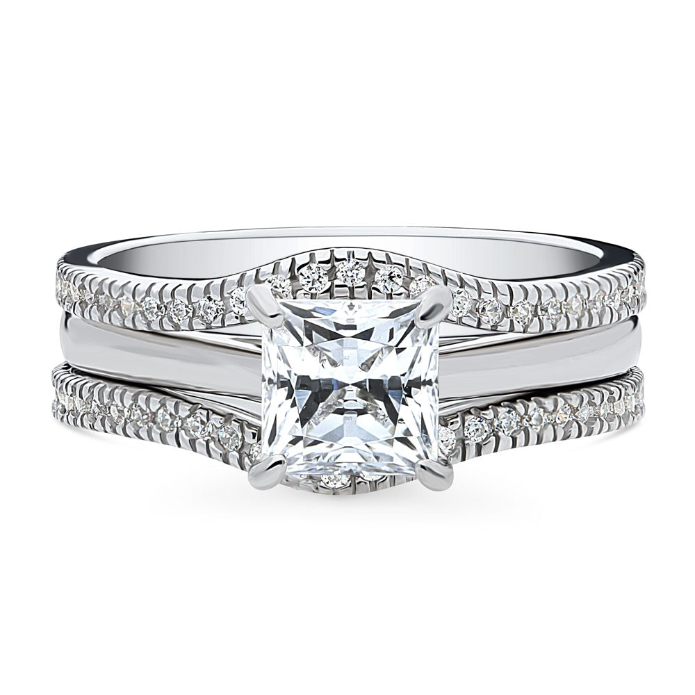 Solitaire Wishbone 1.2ct Princess CZ Ring Set in Sterling Silver