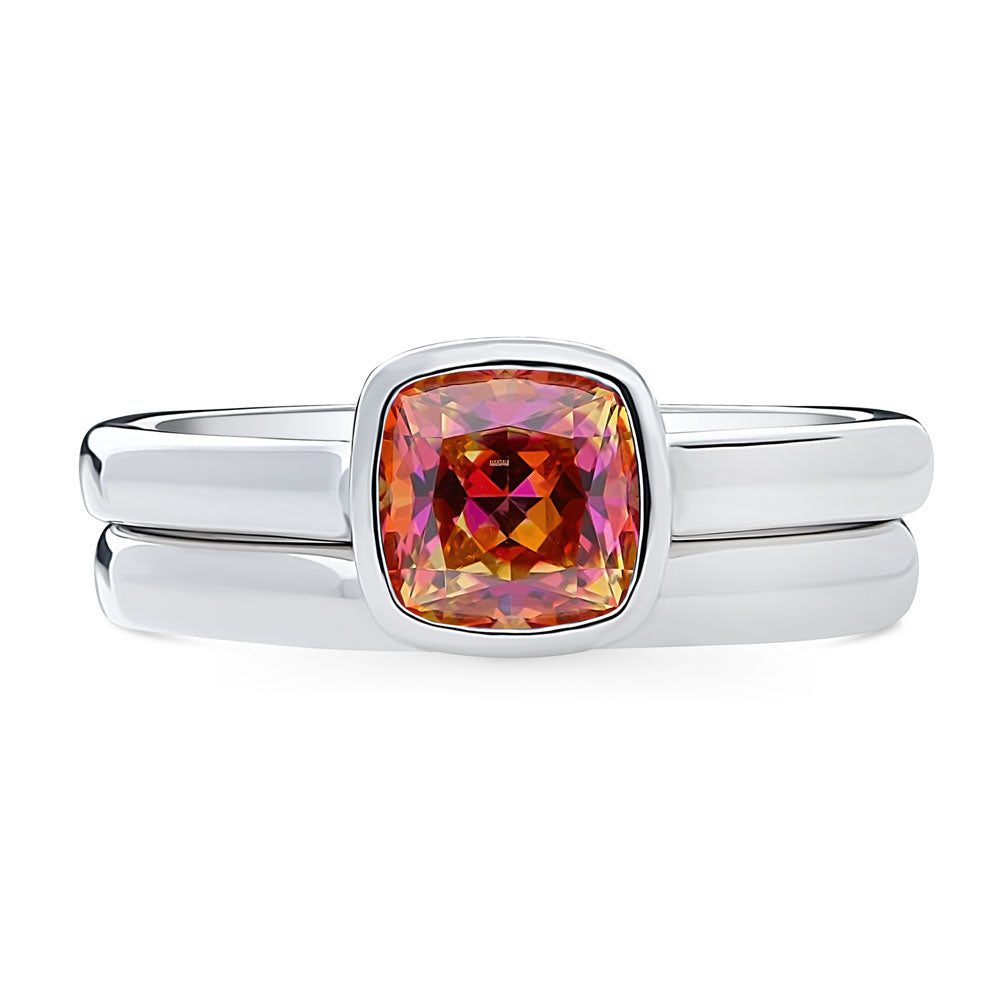 Solitaire Kaleidoscope Red Orange CZ Ring Set in Sterling Silver