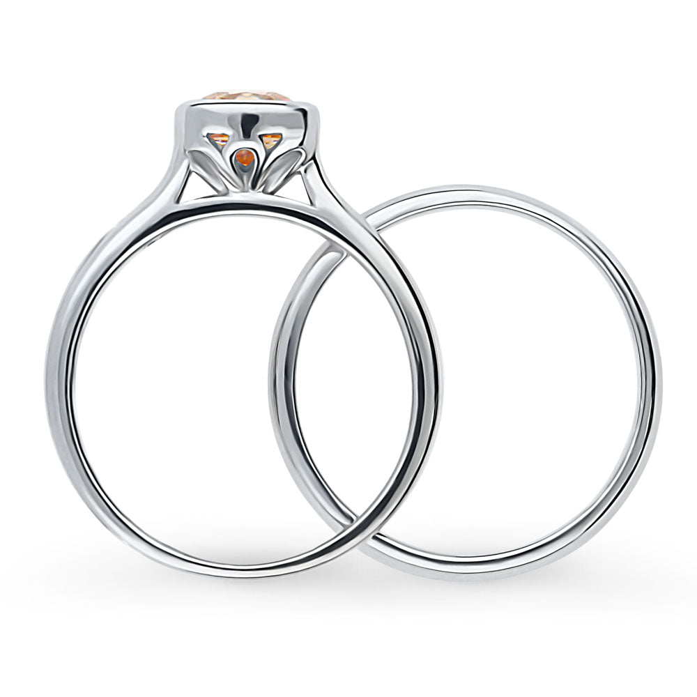 Solitaire Kaleidoscope Red Orange CZ Ring Set in Sterling Silver