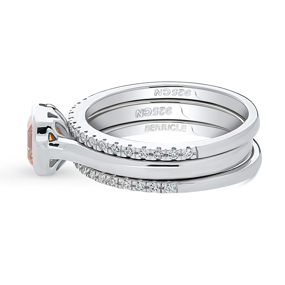 Kaleidoscope Red Orange Bezel Set CZ Ring Set in Sterling Silver