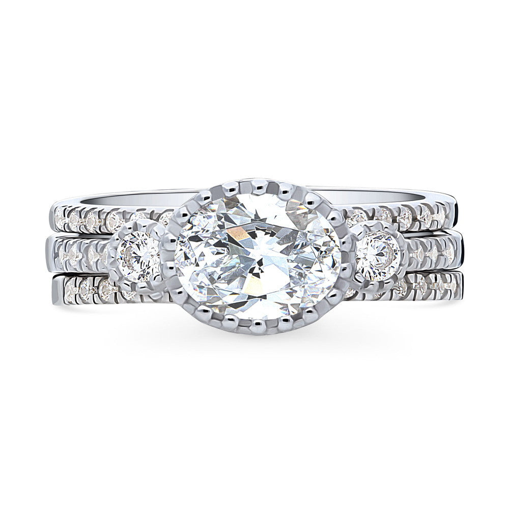 3-Stone Oval CZ Ring Set in Sterling Silver, 1 of 16